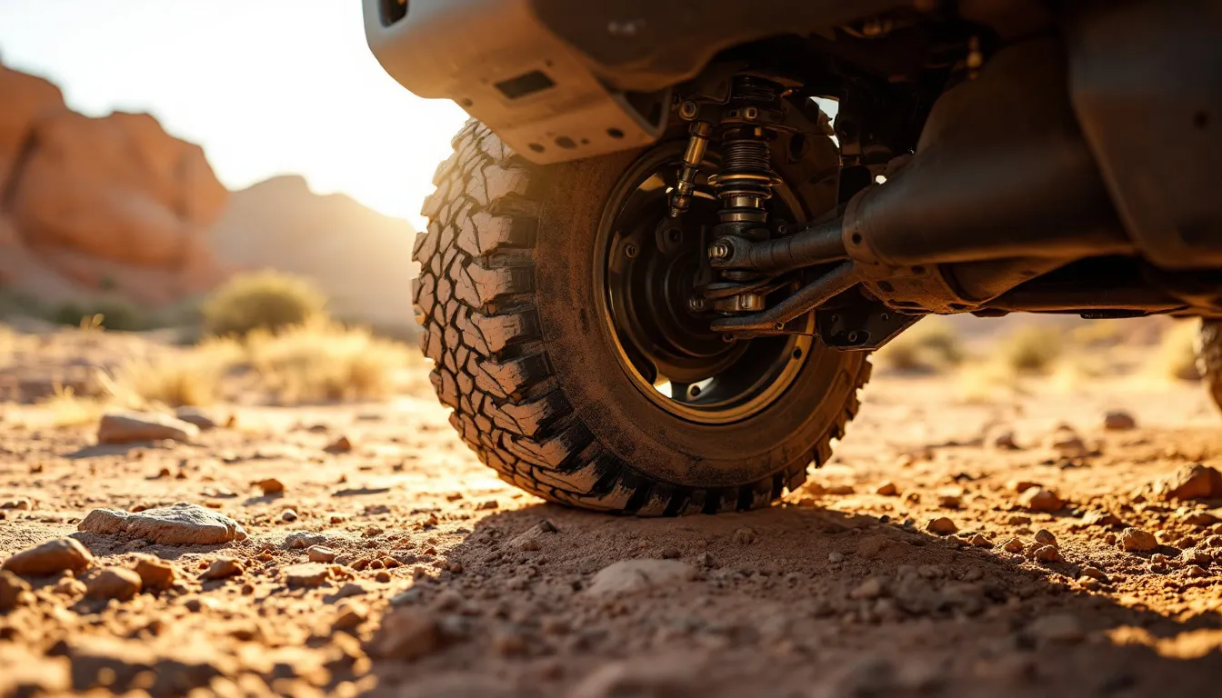 Dual steering stabilizer mounted on a lifted Jeep JK Wrangler front axle showing brackets, bushings, and tie rod connection