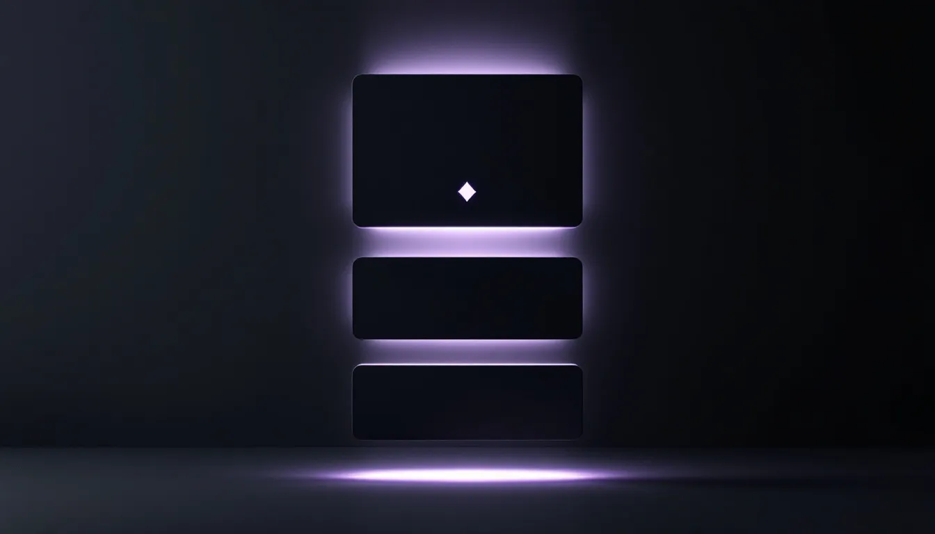 Abstract dark layout showing a glowing content hierarchy of stacked panels with a teal accent line, representing blog homepage design structure and conversion flow