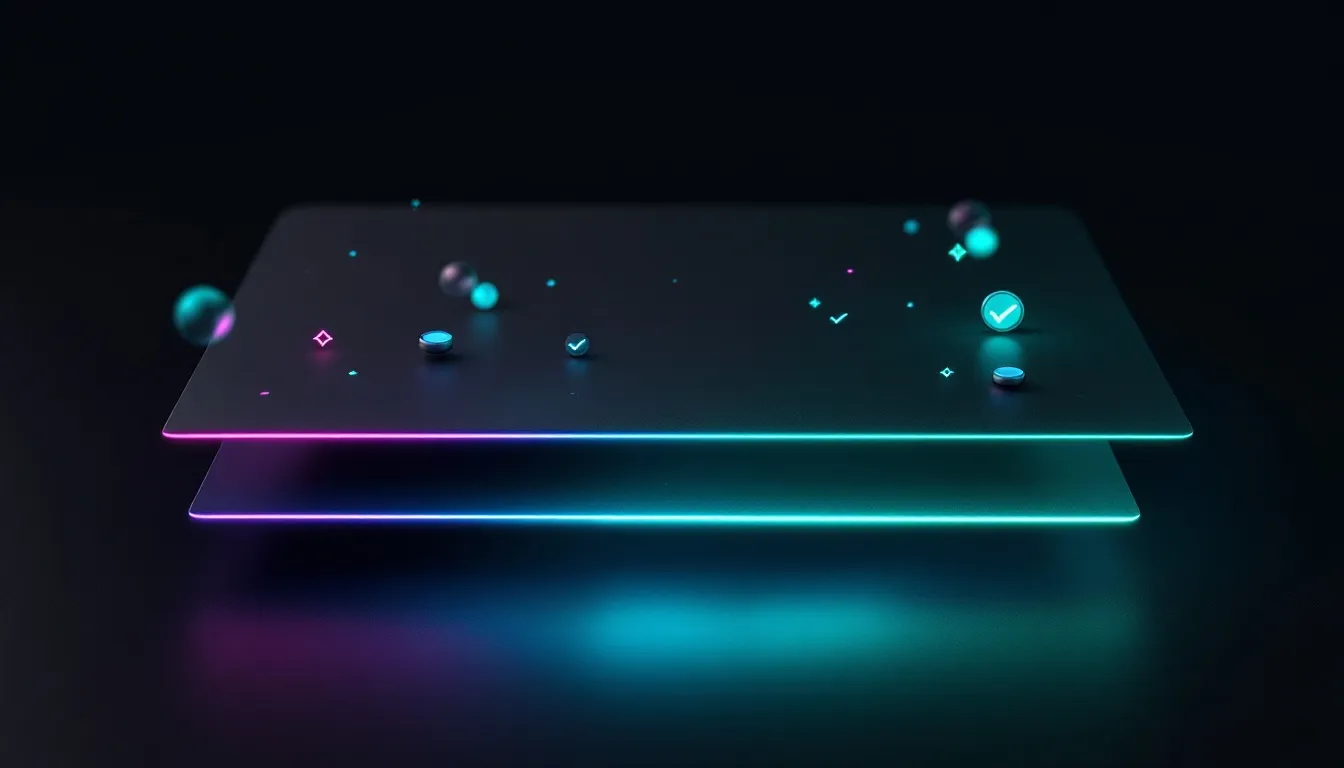 Abstract layered document shapes with teal checkmark accents representing the process of fact-checking AI-generated content before publishing