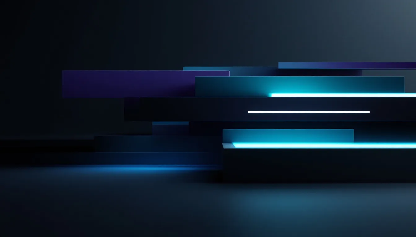 Abstract geometric bars glowing in teal on a dark background, representing structured FAQ content winning a featured snippet position