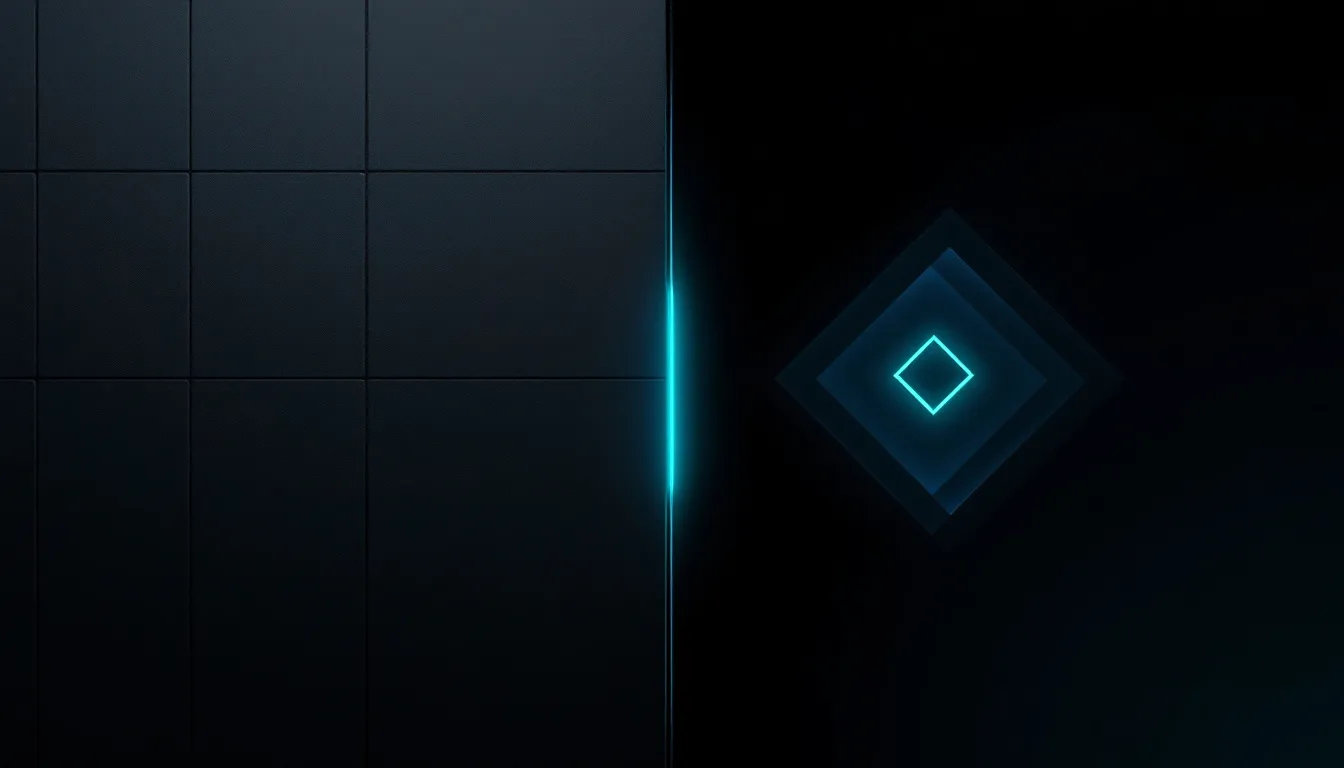Abstract split-panel composition contrasting a muted constrained side with a bright teal-accented open side, representing the gap between free and upgraded AI website builder tiers