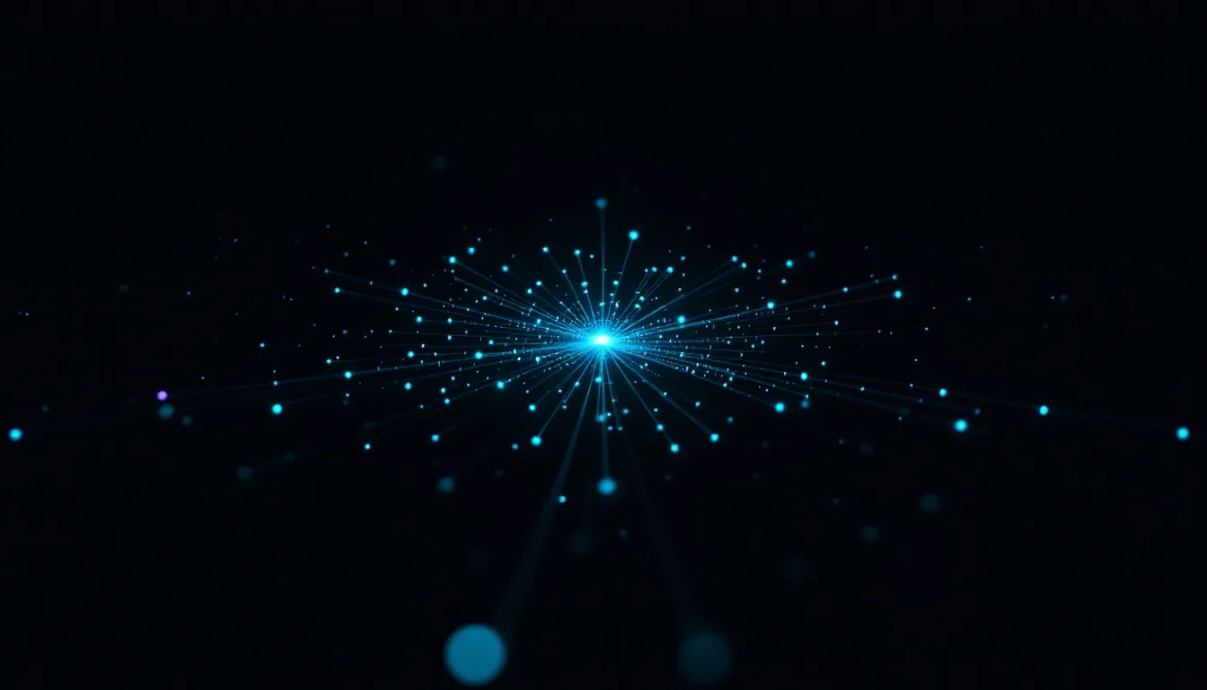 Abstract teal node network on dark background representing free keyword research connections and semantic relationships