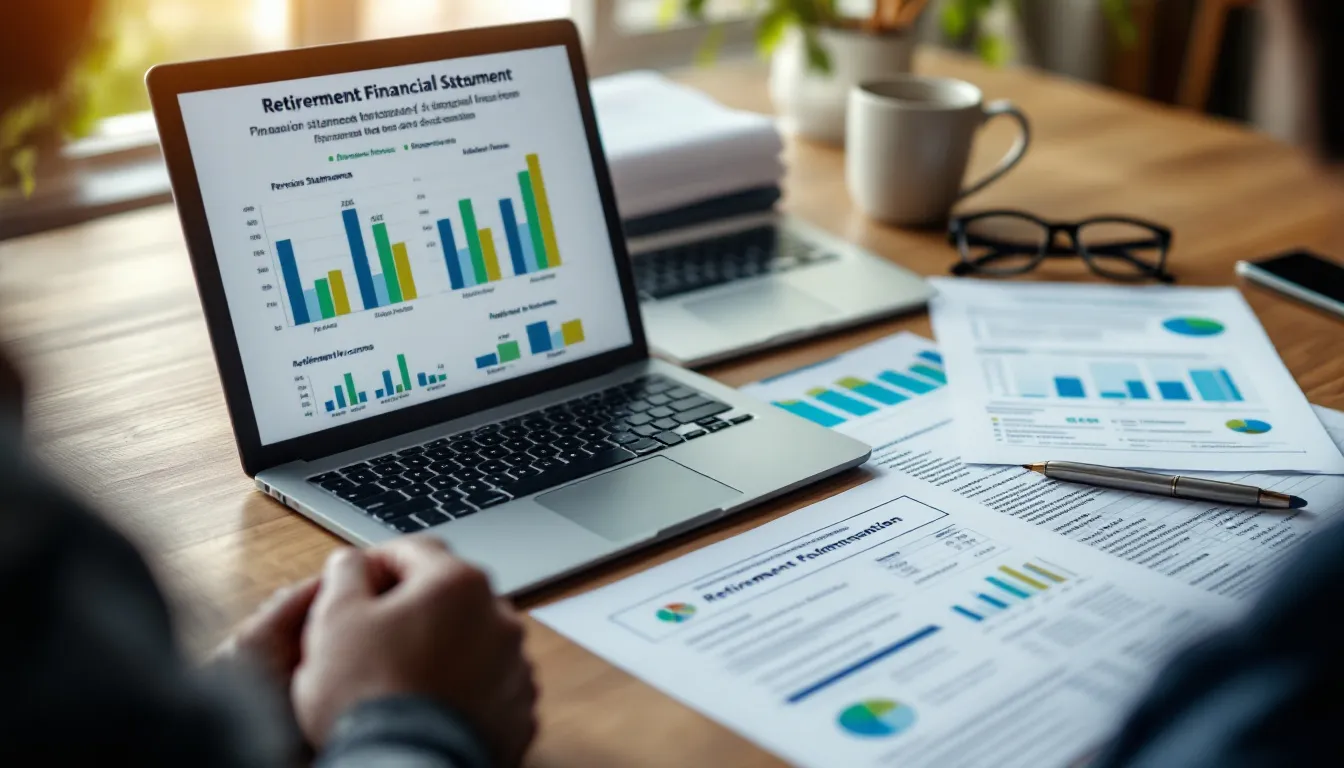 A professional financial planning workspace with retirement documents, calculator, and laptop showing annuity comparison charts, representing GEPF retirement planning and tax-efficient income decisions for South African retirees.