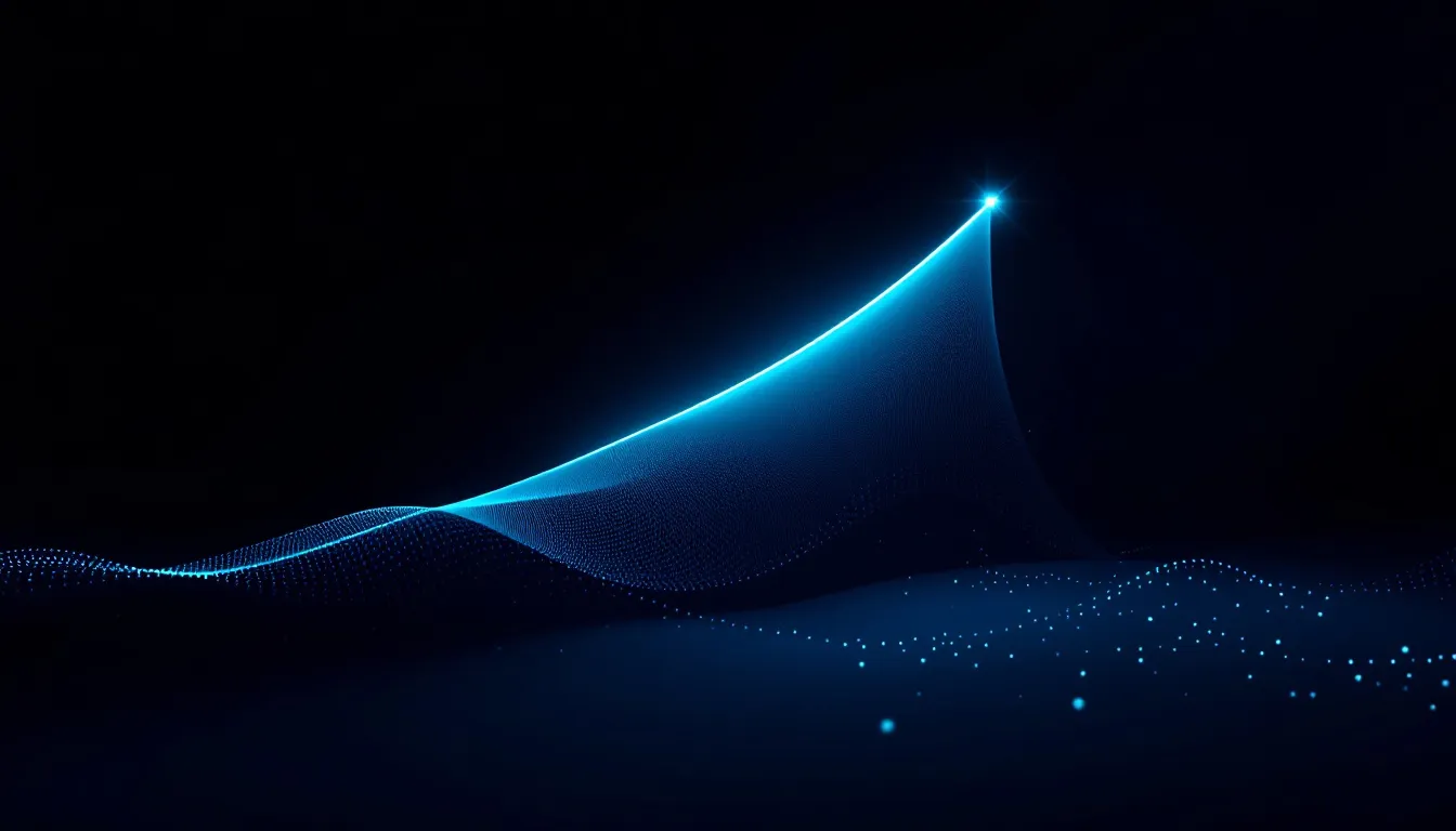 Abstract teal growth arc with glowing nodes on a dark background, representing the compounding journey from zero to first 100 SaaS users through direct channels