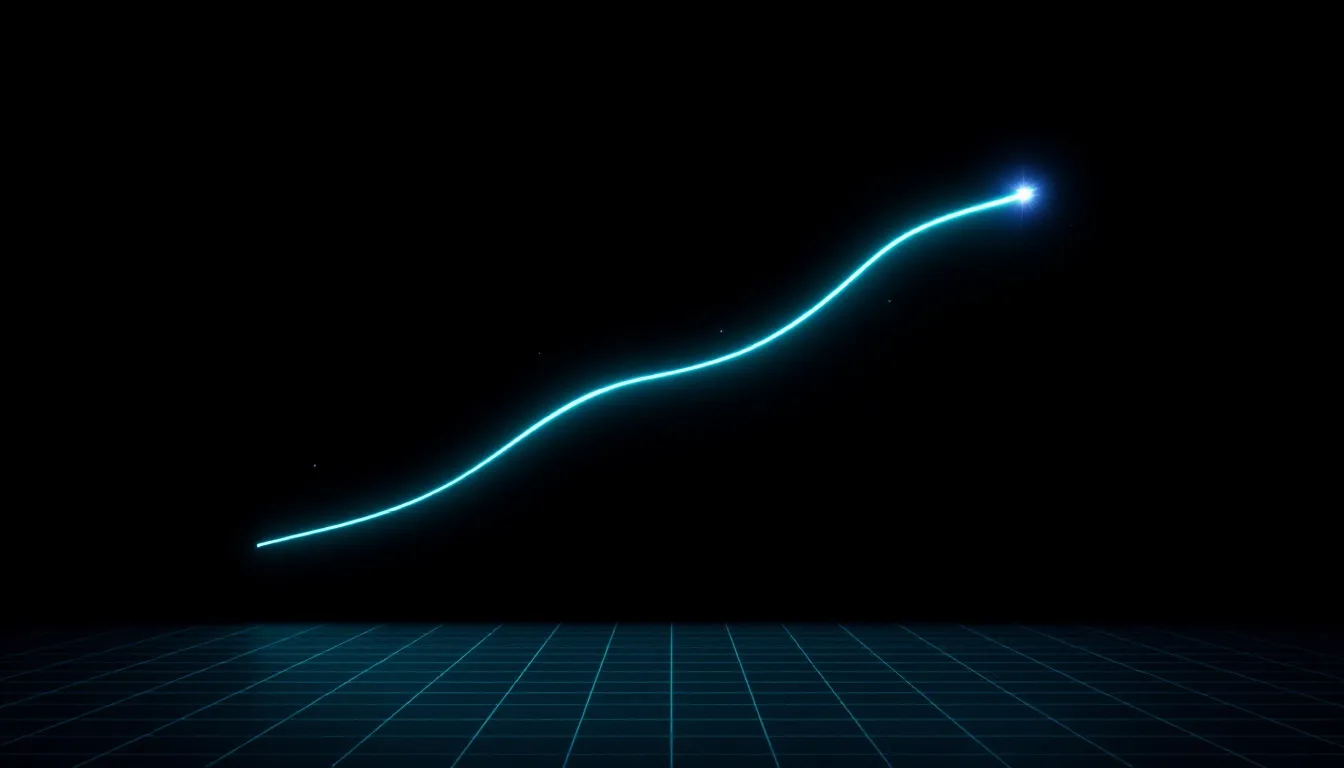 Abstract teal growth curve rising against a deep dark background, representing blog revenue growth over time