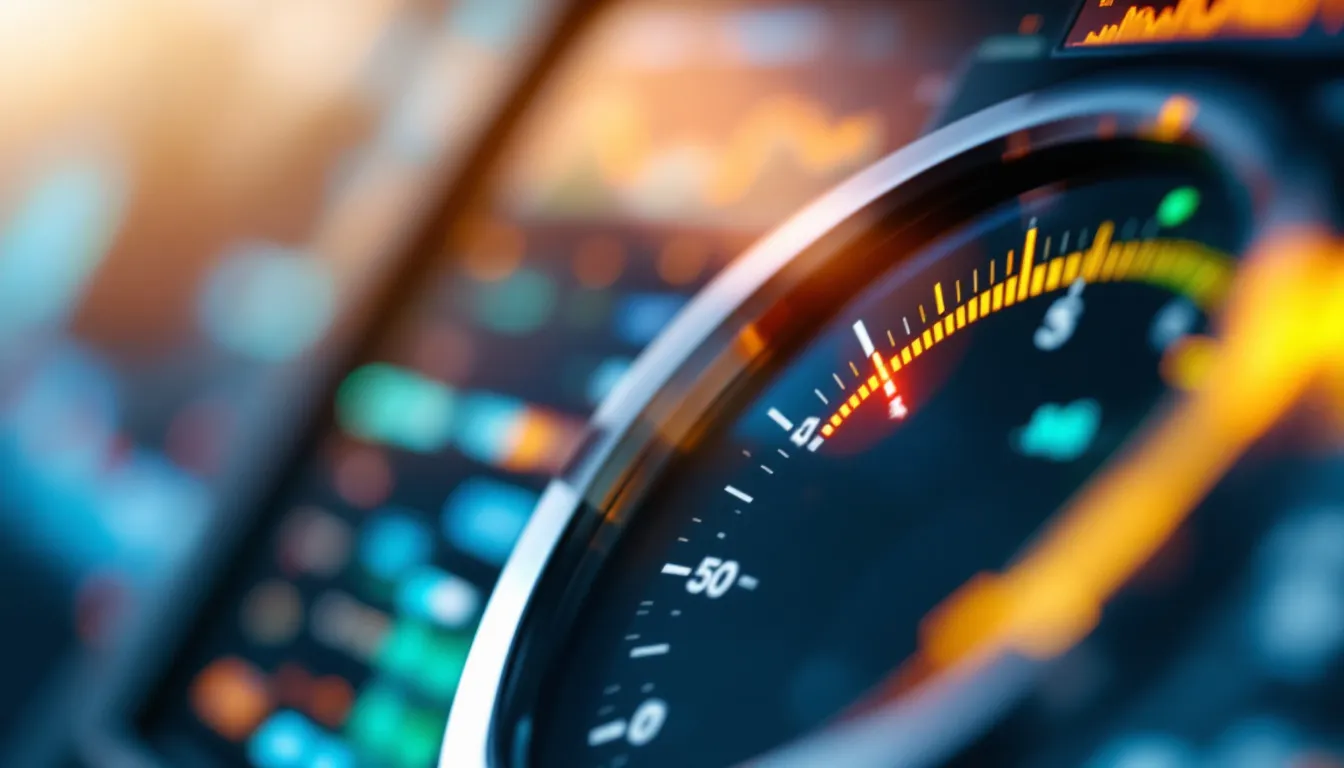 A precision gauge indicator showing optimal performance, symbolizing a content engine running at peak efficiency