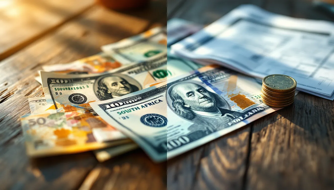 Side-by-side comparison of South African and US retirement asset documents and currency