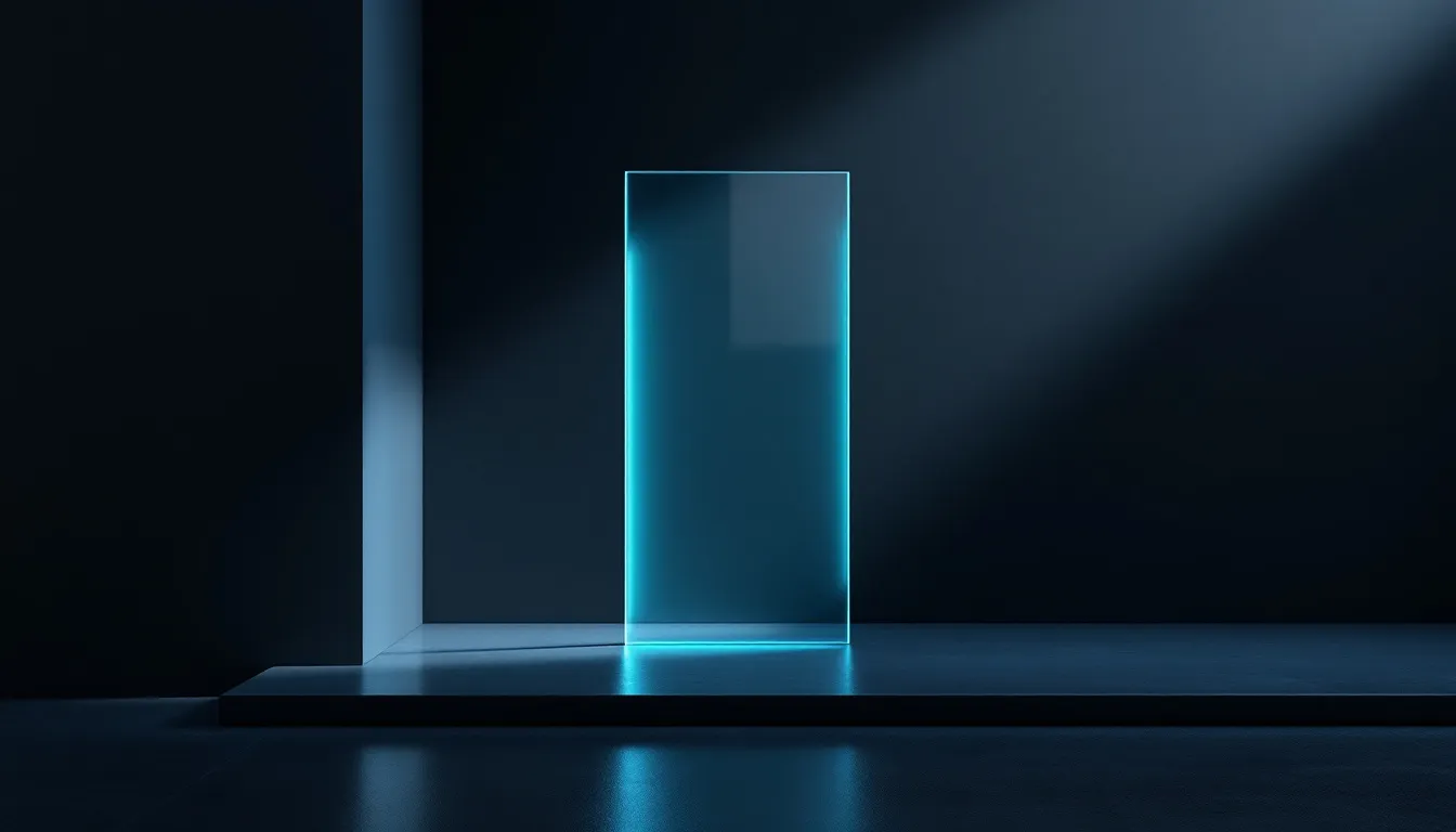 Translucent glass panel with cyan refracted light illustrating on-page optimization layers and ranking improvements