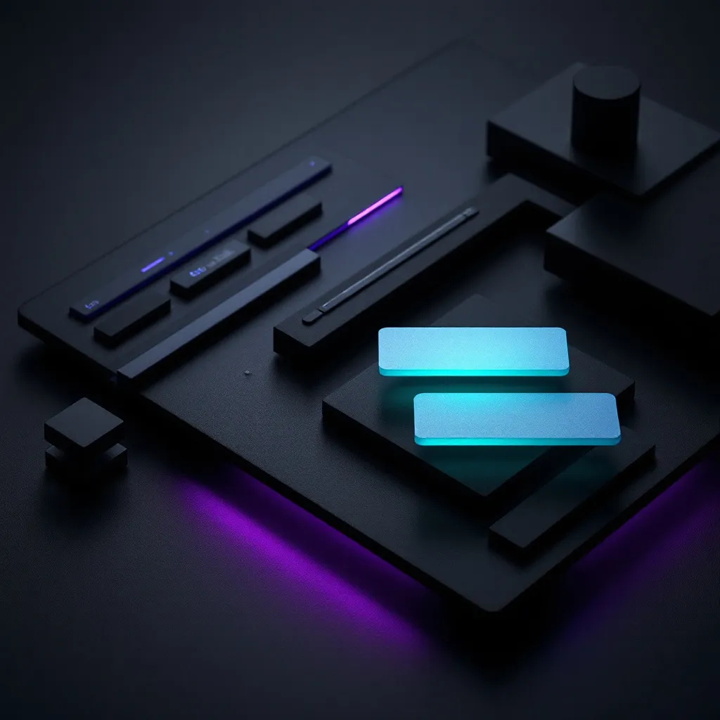 A dark 3D interface with glowing cyan chat bubbles and neon blue and purple accent lights representing data analysis and communication tools