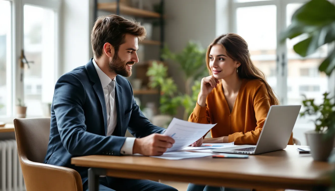 Young couple meeting with financial advisor to discuss early retirement planning
