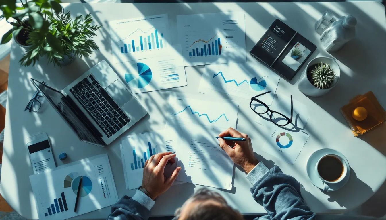 Investor reviewing diverse investment strategy options and portfolio allocations