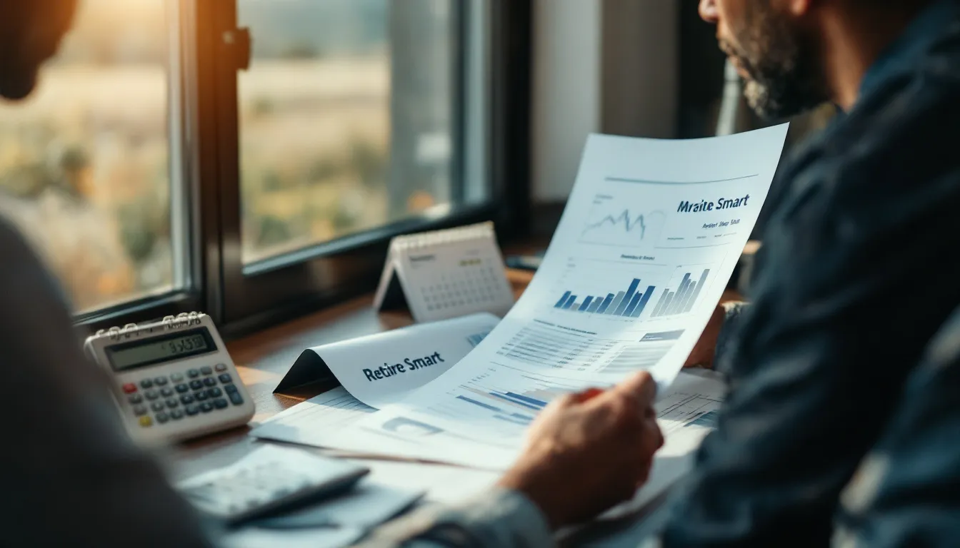 Investor reviewing printed investment statements and market reports while considering timing decisions