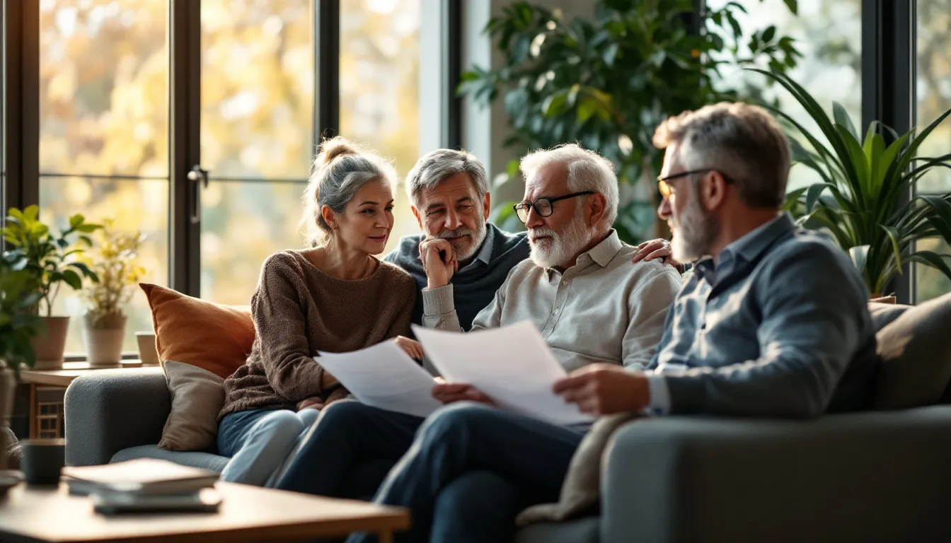 Retirees discussing retirement security and guaranteed annuity options with a financial professional