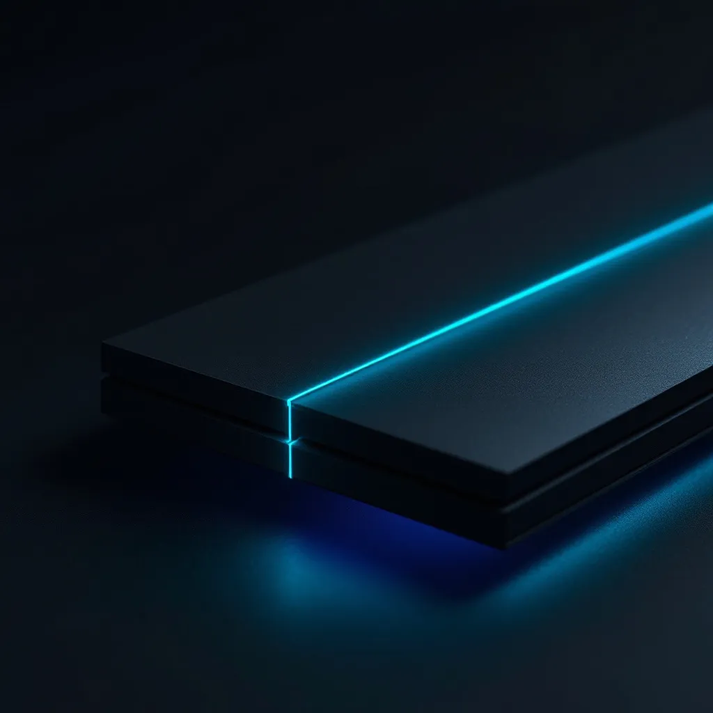 A dark rectangular platform with bright cyan neon lines glowing along its edges against a black background