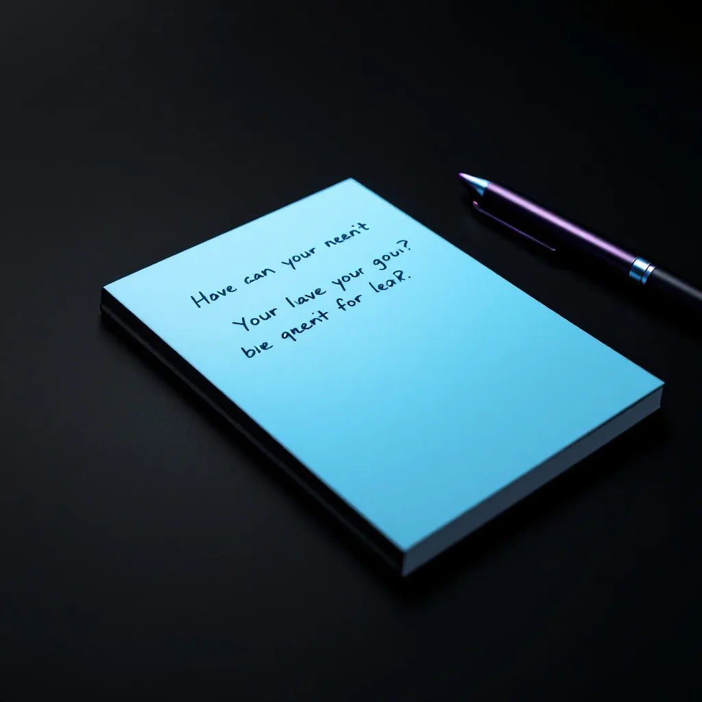 Notepad with handwritten questions about SEO contract terms next to a pen