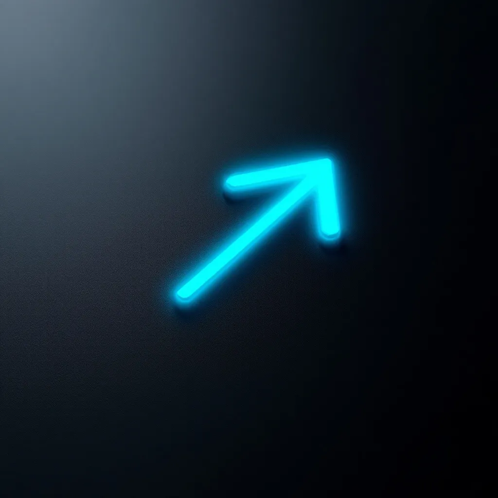 A glowing cyan arrow pointing diagonally upward to the right against a dark gray background