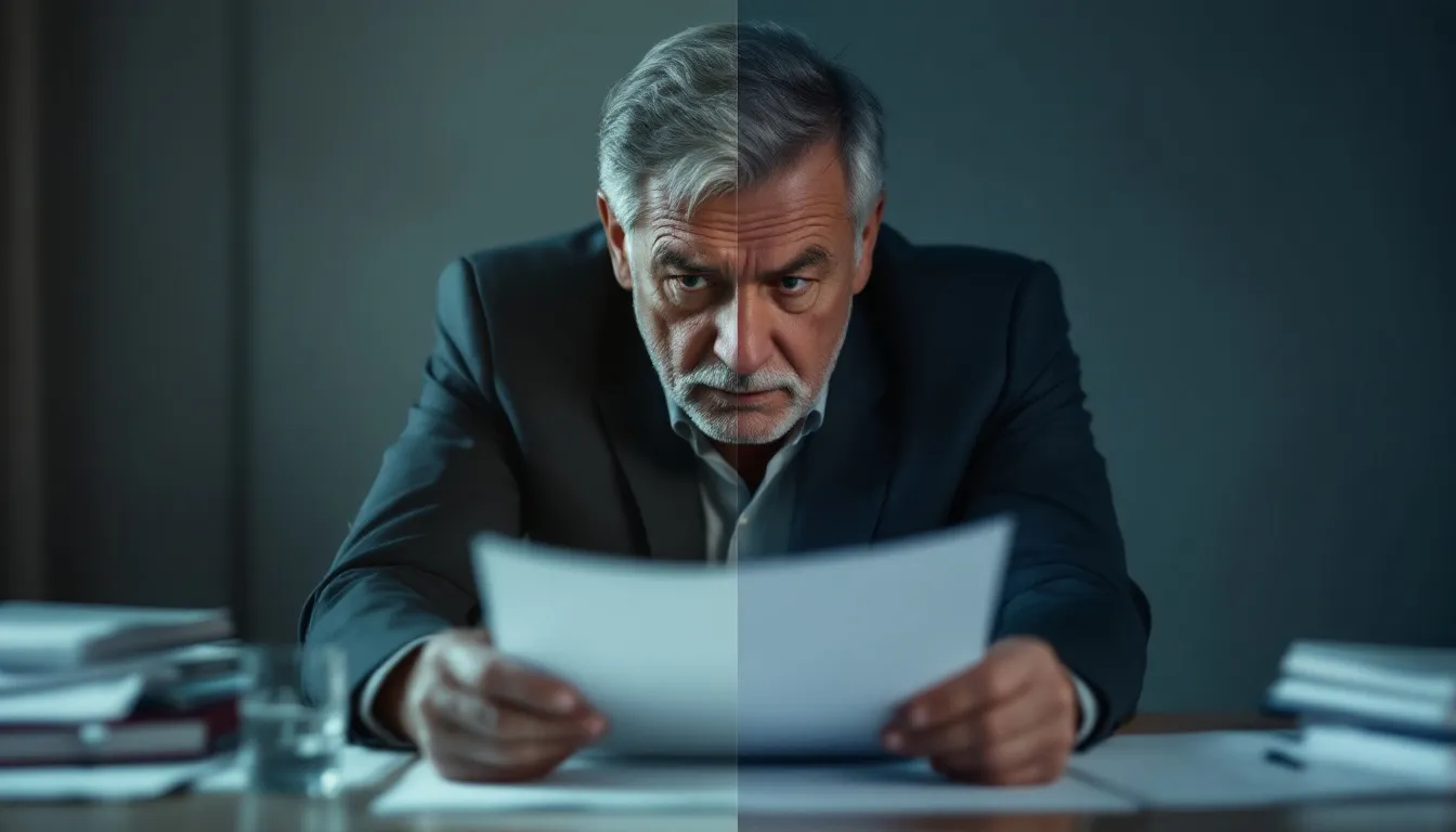 Senior reviewing annuity contract with contemplative expression about risks