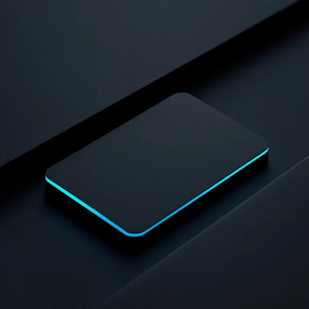 A smartphone with a glowing cyan border sits on a dark textured surface