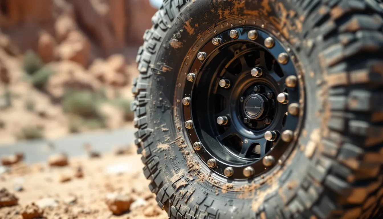 True beadlock wheel with external beadlock ring and visible bolts on Jeep JK Wrangler for rock crawling