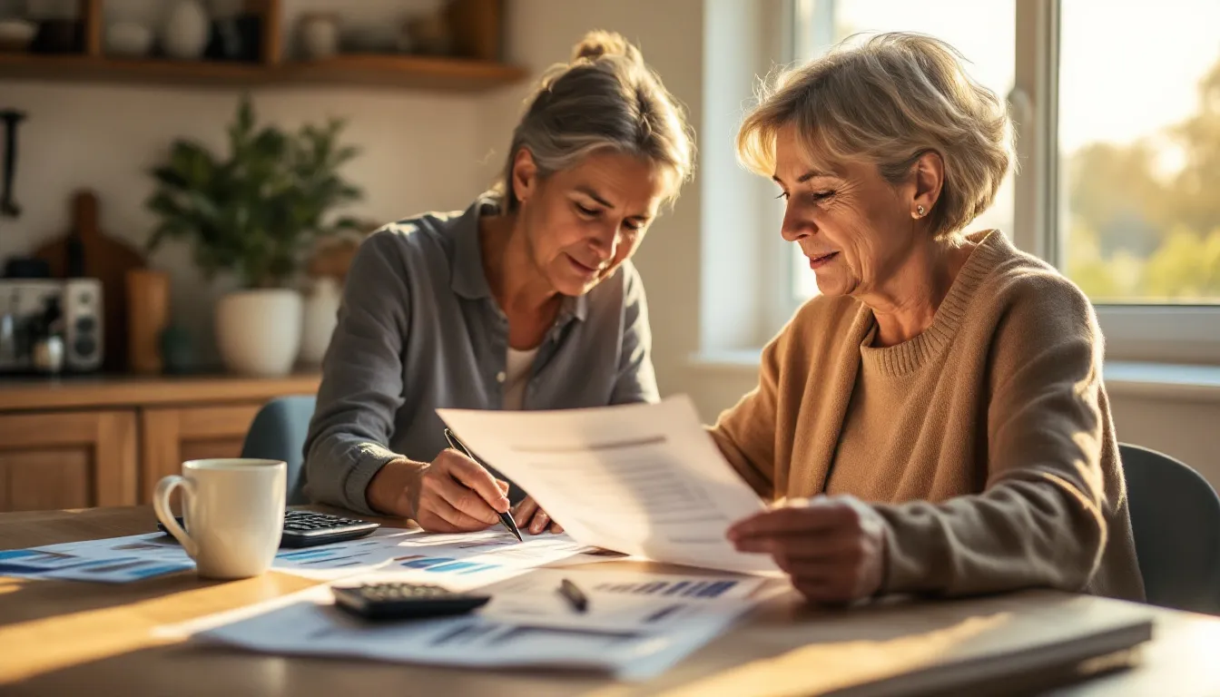 South African woman reviewing her Metropolitan retirement annuity documents at a kitchen table with rooibos tea, planning for retirement