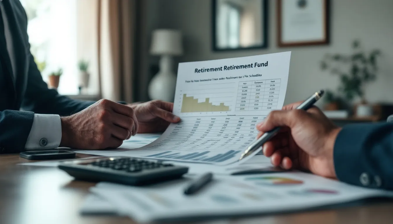 A financial advisor and client reviewing investment fee statements and retirement fund documents in a professional office setting, illustrating the impact of costs on long-term wealth.