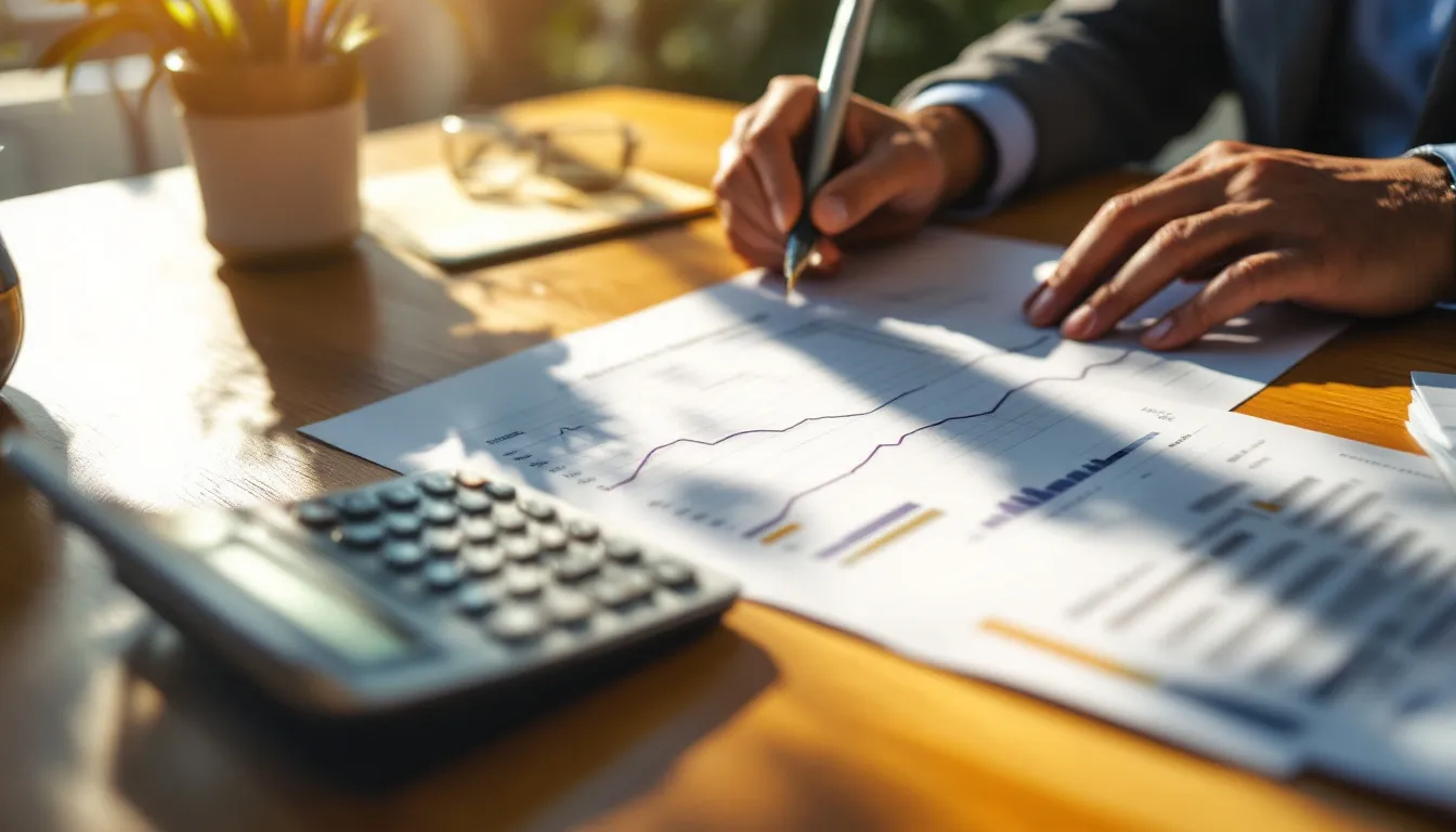 A financial advisor at a desk reviewing retirement income calculations and projections, representing careful pension and living annuity planning in South Africa.