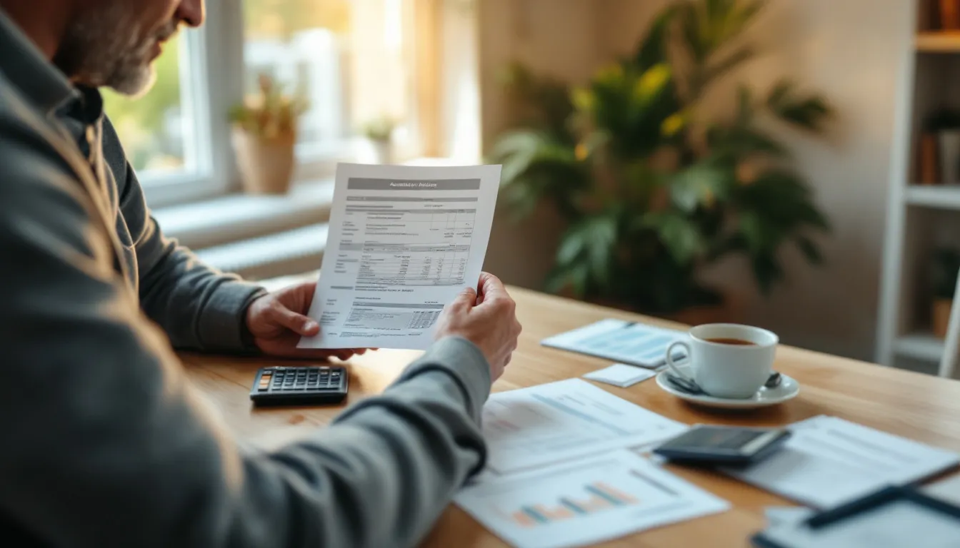 South African man reviewing retirement annuity tax documents and statements at a desk with a calculator