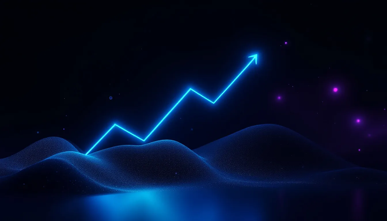 Upward-trending teal line chart on a dark background representing solo founder SEO content strategy growth