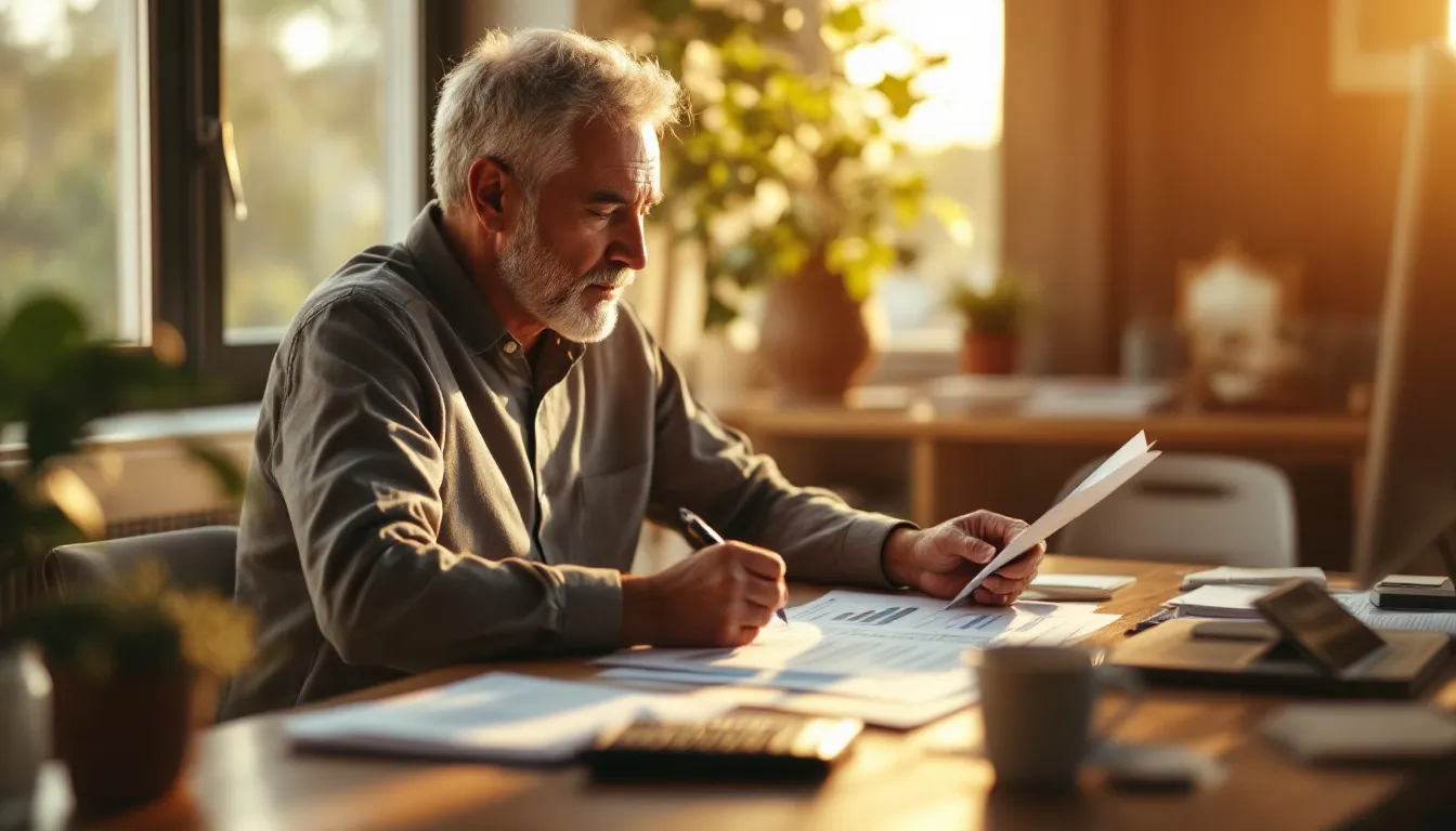 South African professional reviewing retirement annuity documents at a desk, considering whether to switch retirement annuity providers