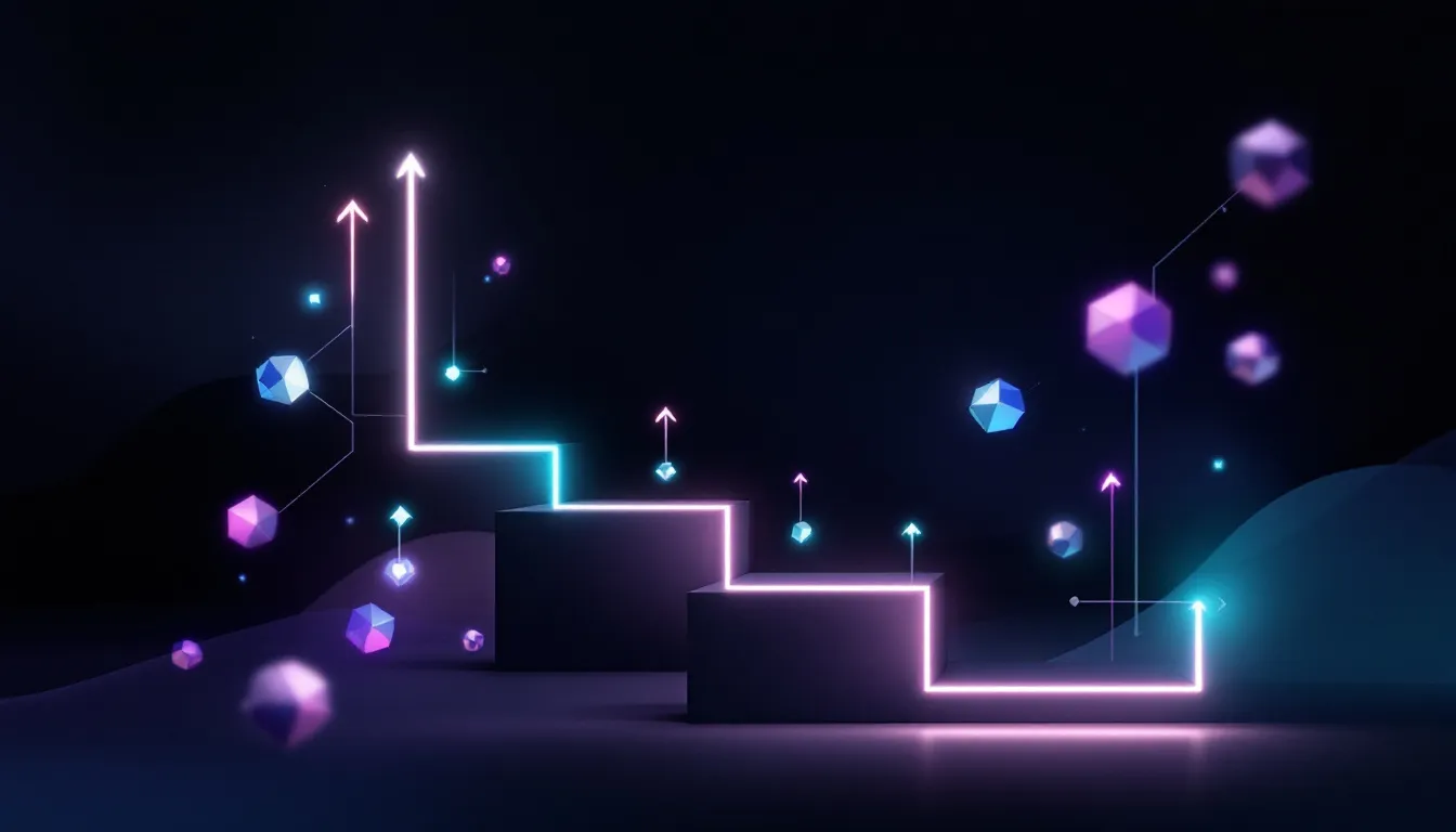 Abstract dark illustration of a structured checklist flow with glowing teal accent nodes and redirect arrows, representing a systematic website migration checklist process