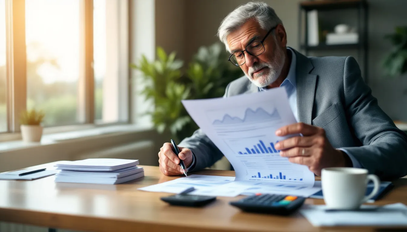 A South African man reviewing a financial planning document at a desk, considering how to allocate a large cash sum for retirement investment