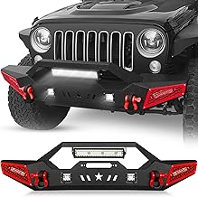 Paintable armor front bumper with five LED lights and winch plate for Jeep Wrangler JK and JKU 2007-2018
