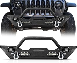 Steel front bumper with integrated winch plate and LED lights for Jeep Wrangler JK 2007-2018